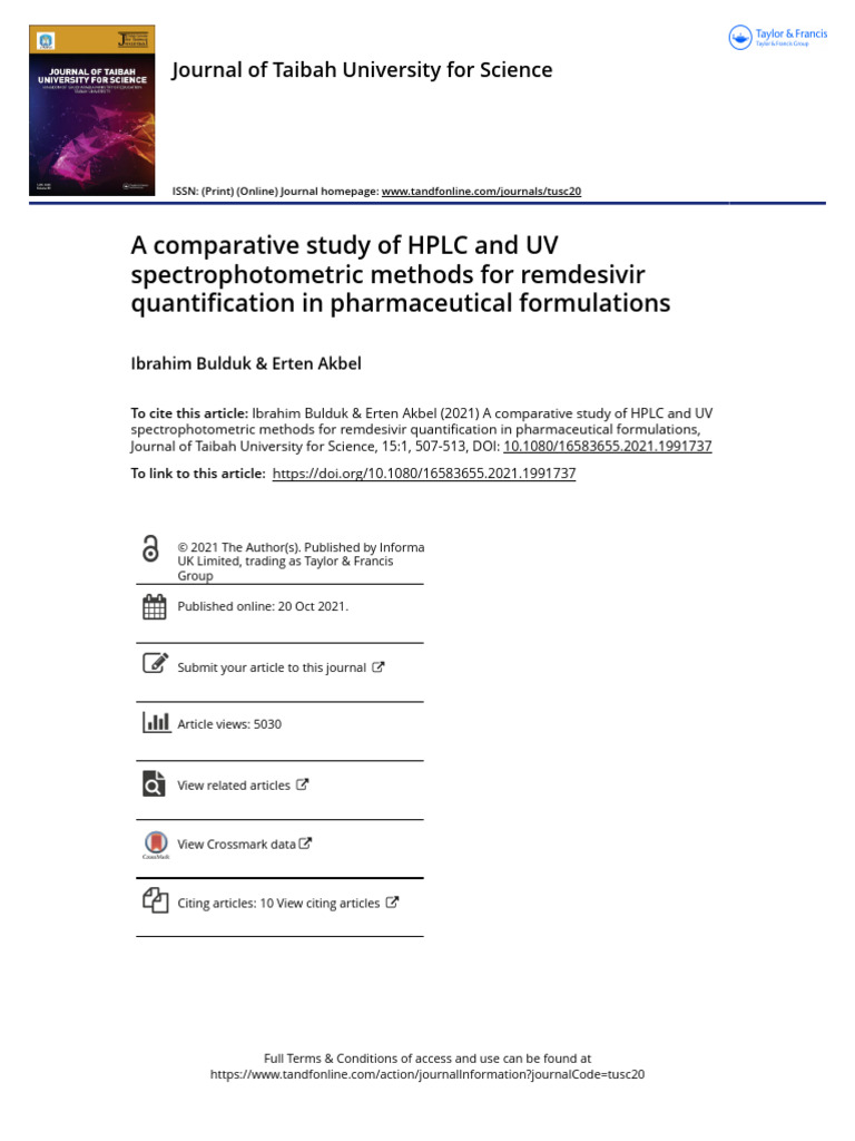 A Comparative Study of HPLC and UV Spectrophotometric Methods For ...