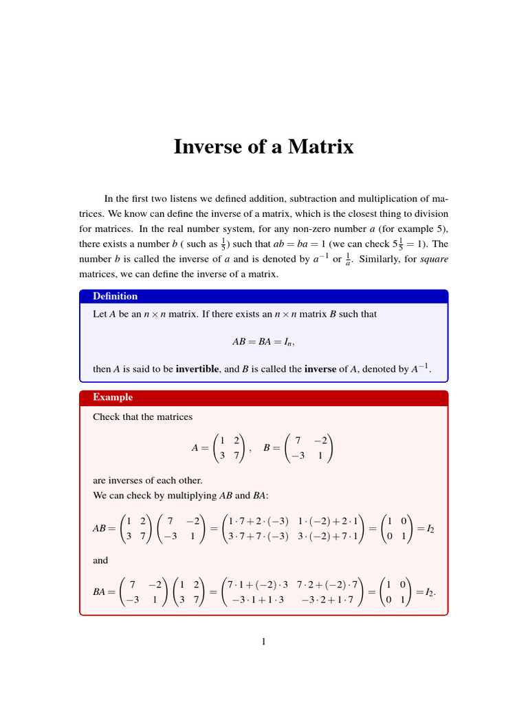 Inverse | PDF | Matrix (Mathematics) | Determinant