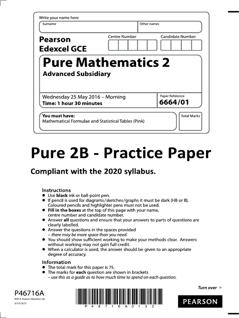 Pure 2B - Practice Papers With MS (6664) | PDF | Mathematics