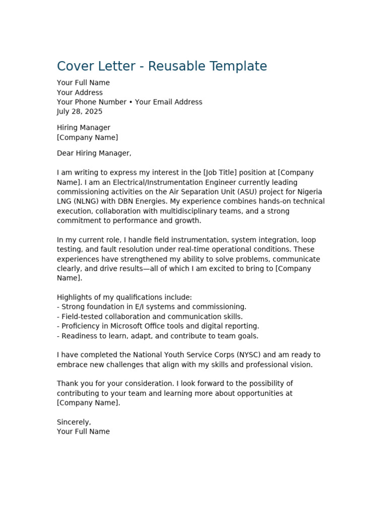 Cover Letter Template | PDF