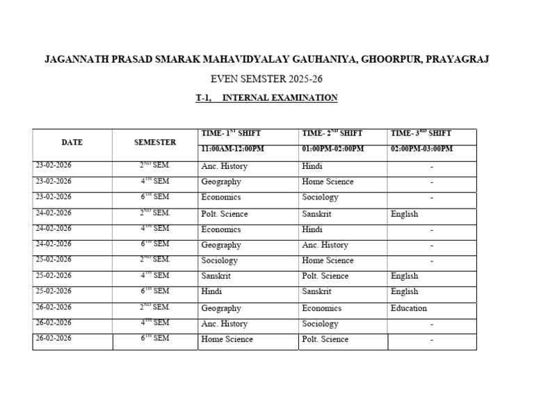 Time Table Internal | PDF