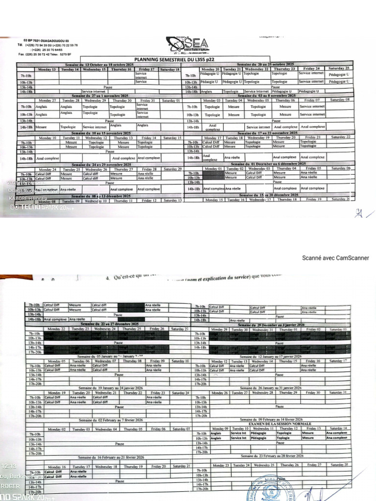 Programme Semestriel de S5 | PDF