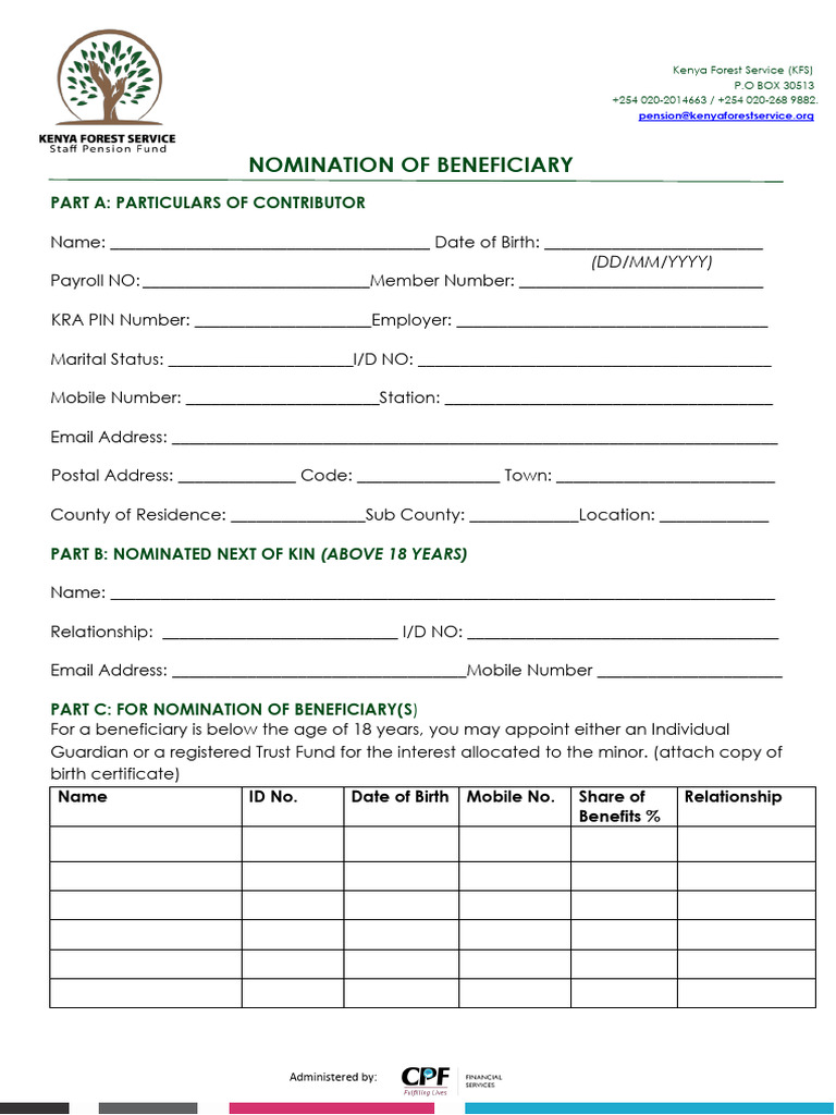 KENYA FOREST SERVICES Final Nomination of Beneficiary Forms | PDF