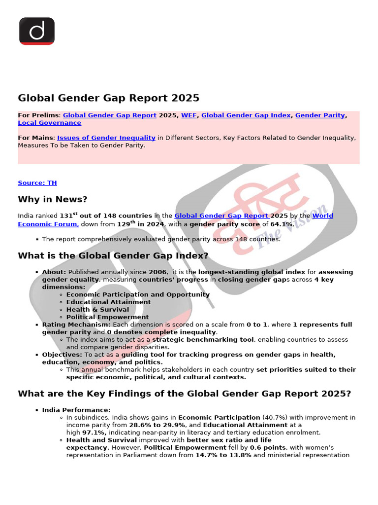 Global Gender Gap Report 2025 | PDF | Gender Inequality | Gender Studies