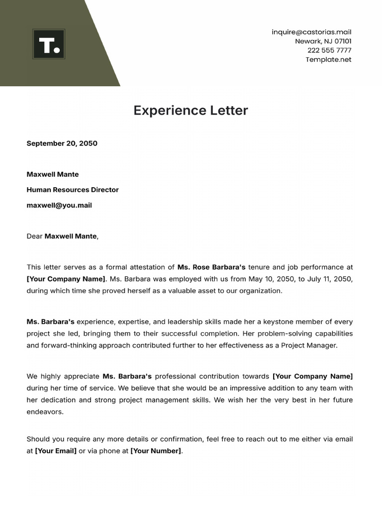 Simple Experience Letter Template | PDF