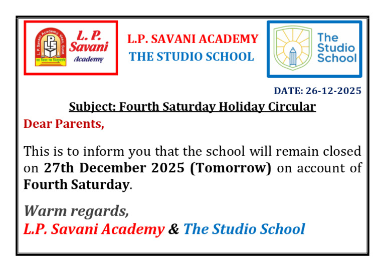 Fourth Saturday Holiday Circular | PDF