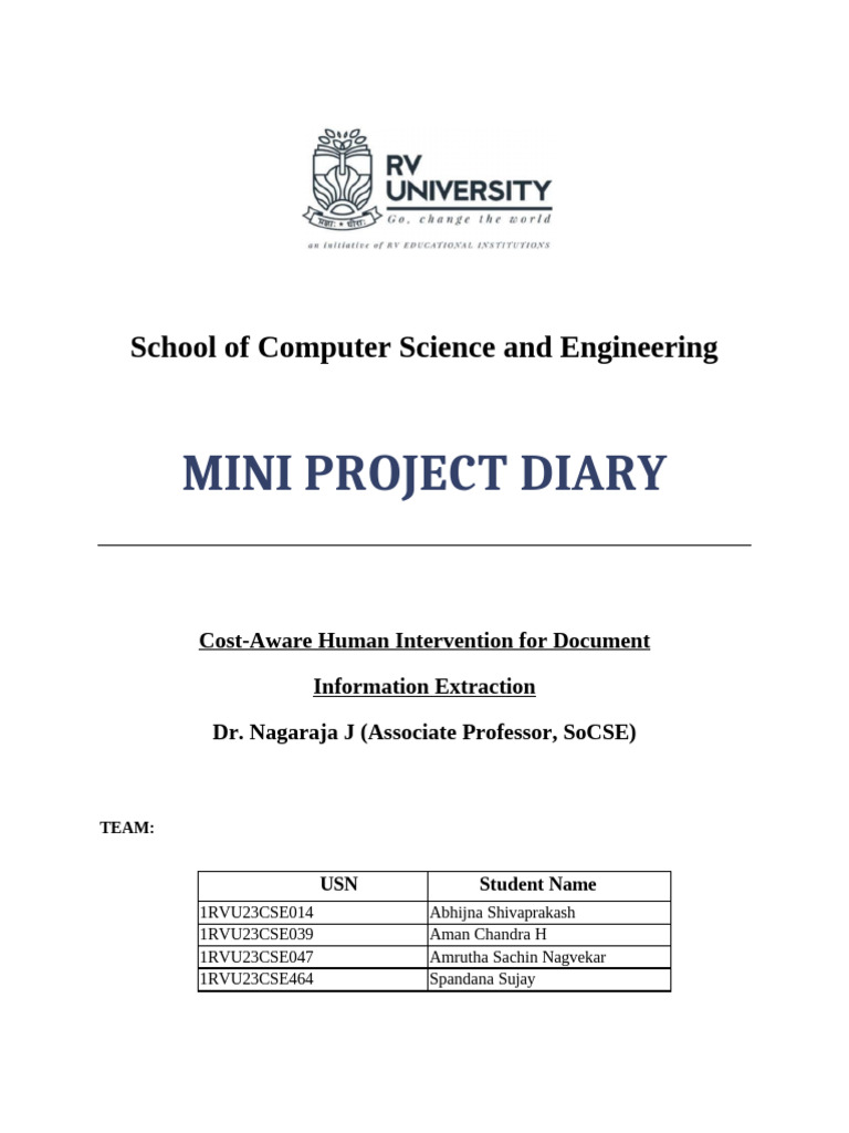 Mini Project Weekly Diary | PDF | Engineering | Science
