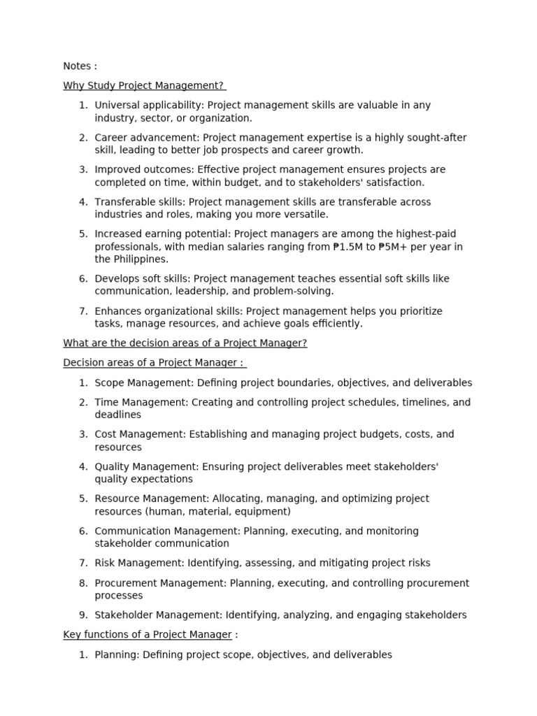 IE EL 4 PM Notes Prelim | PDF | Project Management | Risk Management