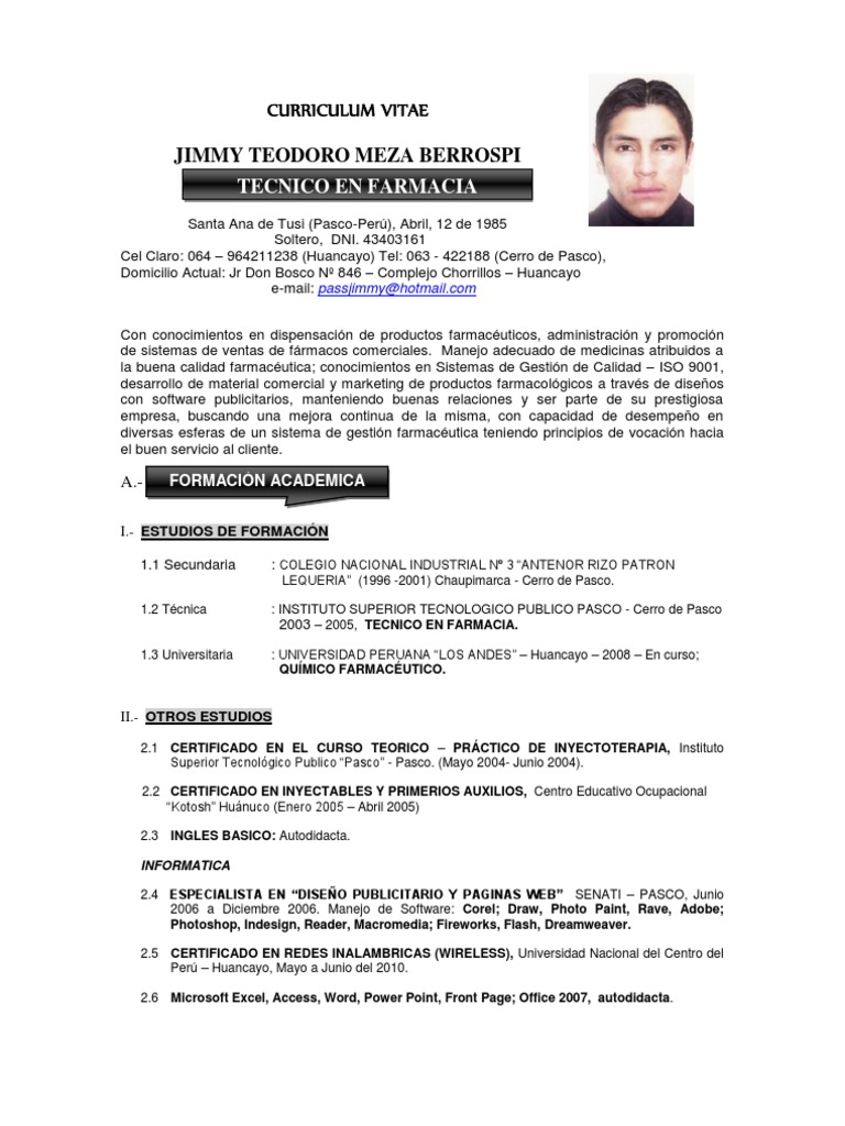 Curriculum vitae farmacia image