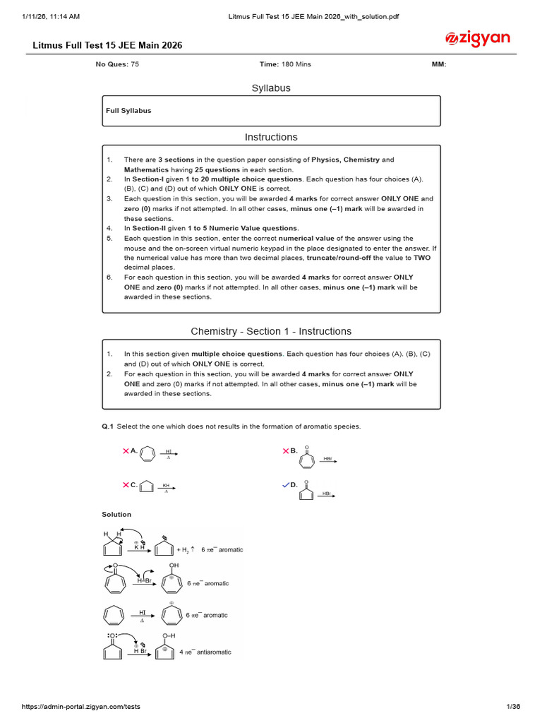 Litmus Full Test 15 JEE Main 2026 - With - Solution | PDF | Amine ...