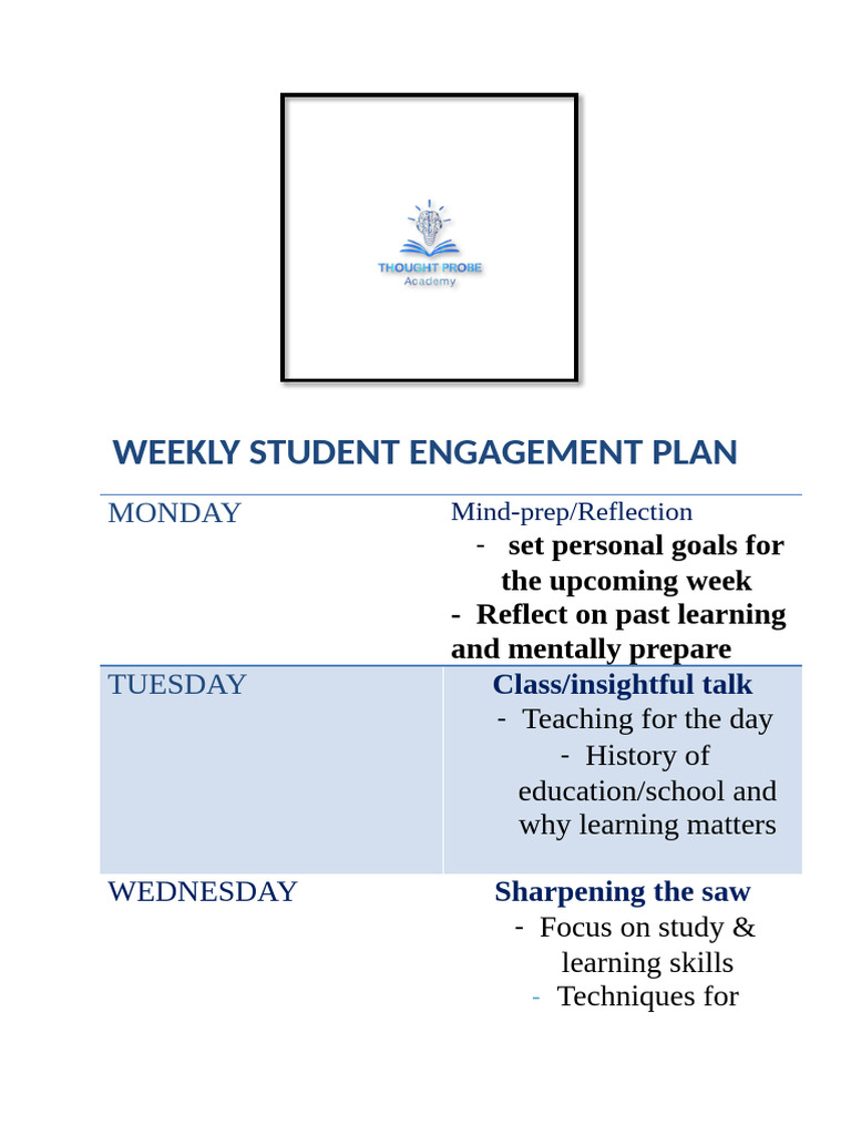 Weekly Student Engagement Plan | PDF