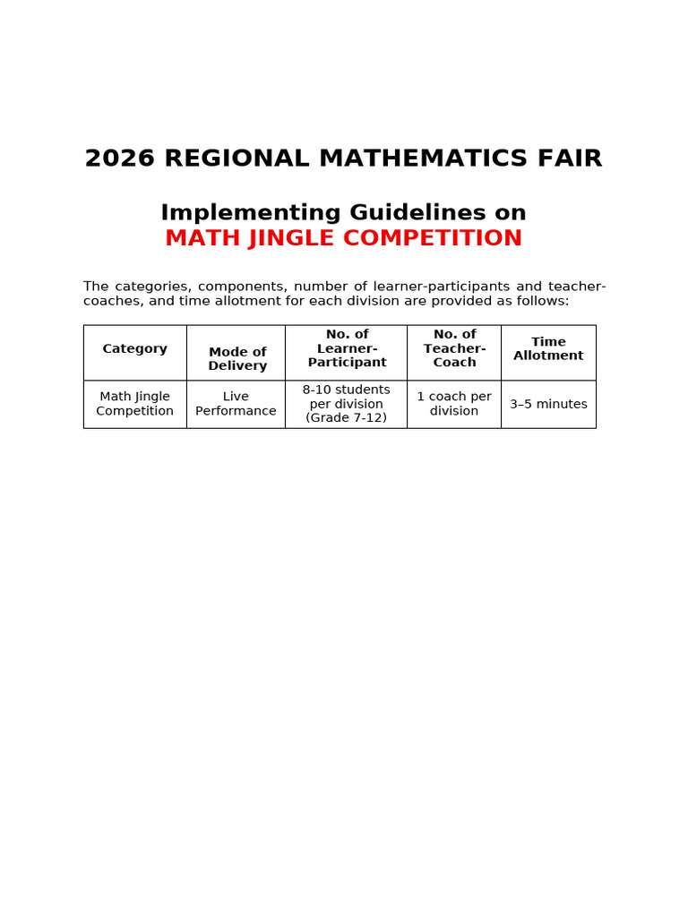 Math Jingle Competition Guidelines | PDF | Mathematics | Learning