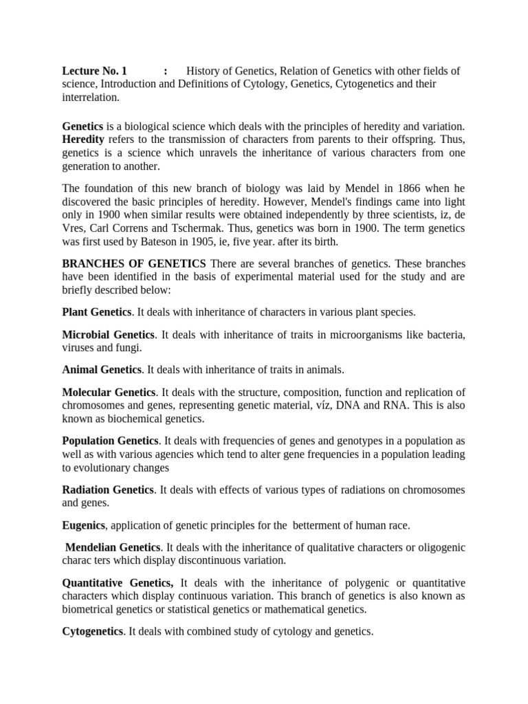 Lesson Plan Lect 1 | PDF | Heredity | Genetics