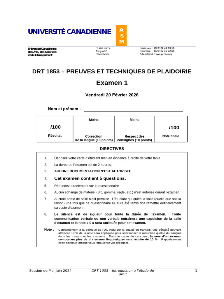 TP DRT 1853 - Preuves Et Techniques de Plaidoirie | PDF | Charge de la ...