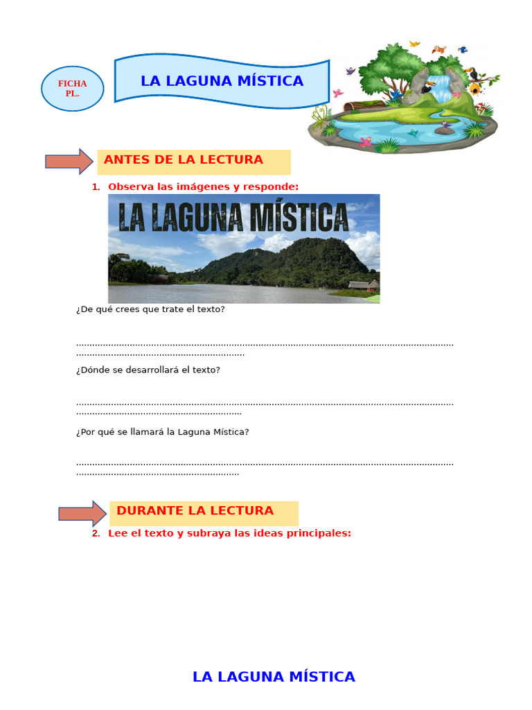 Ficha PL Vier 14 Laguna Mística 933623393 Prof Yessenia | PDF | Agua ...