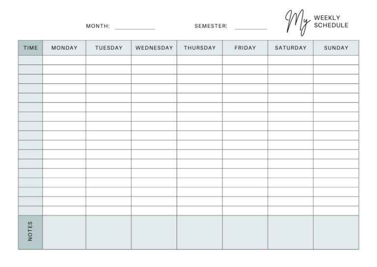 White and Light Blue Simple Weekly Schedule Document A4 | PDF