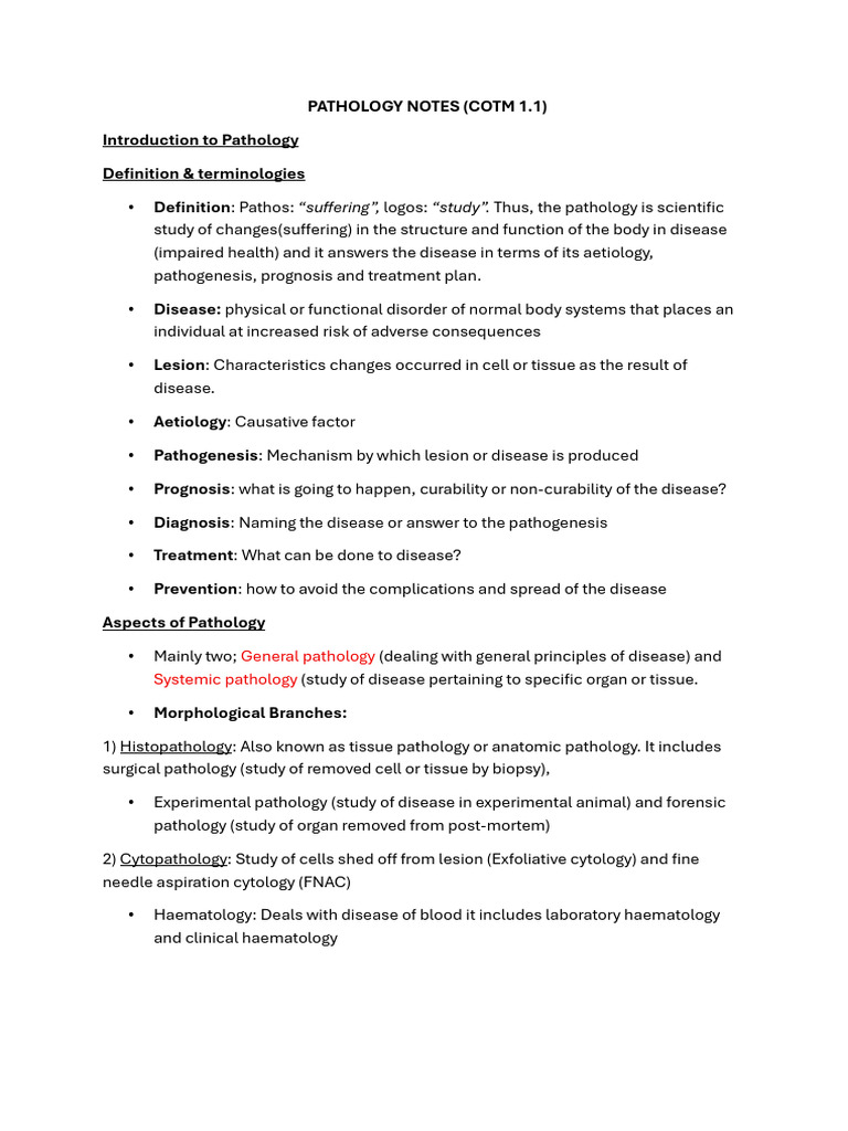 Pathology Notes Cotm 1.1 | PDF | Pathology | White Blood Cell