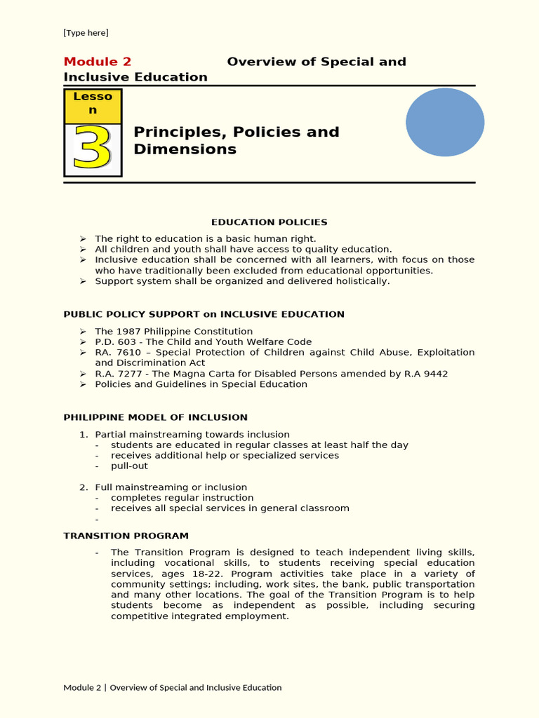 PROF ED 102 Module 2 Lesson 3 | PDF | Inclusion (Education) | Special ...
