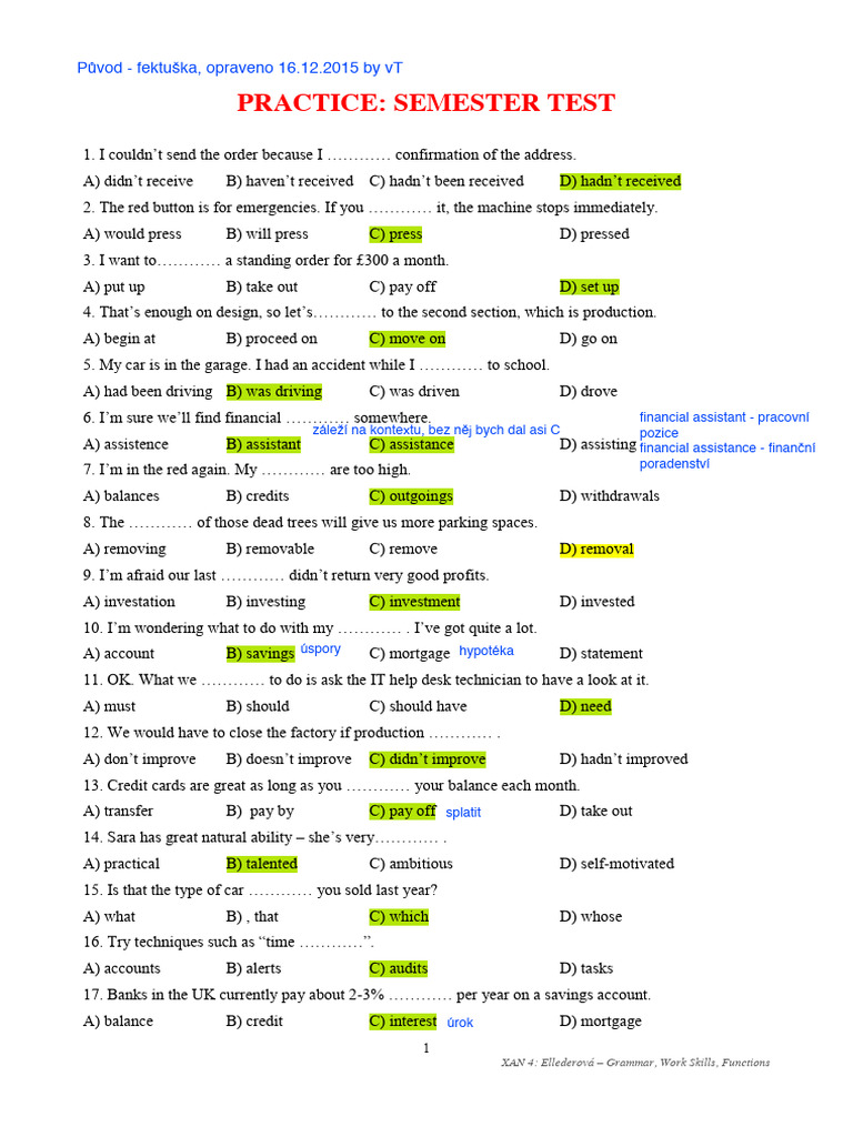 Vy Razne XAN4 International Express Intermediate Semester Test Practice ...