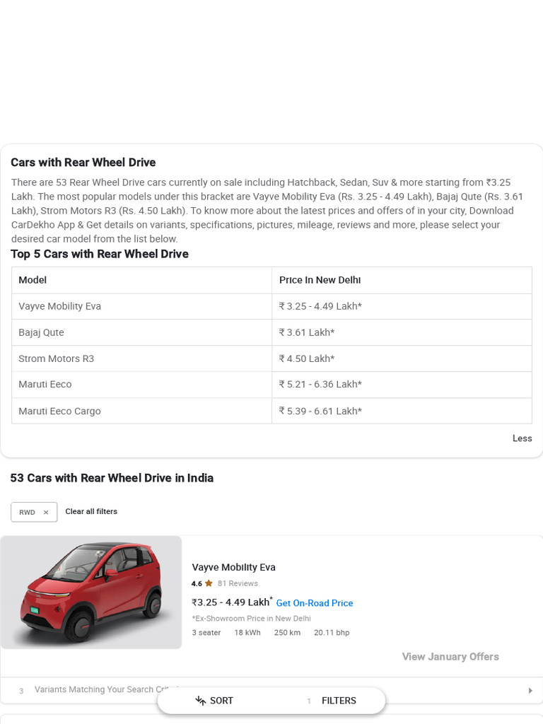 53 Cars With Rear Wheel Drive - 2WD Cars With Prices & Images | PDF ...