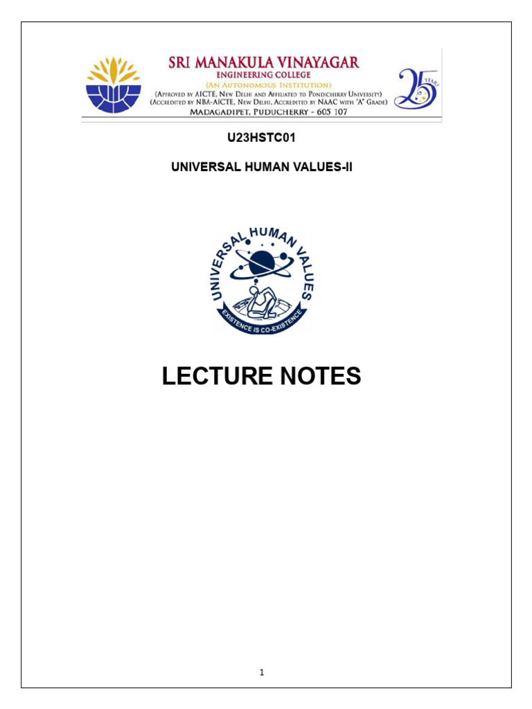 Uhv II Notes-U23hstc01 - Cse & It Dept | PDF | Happiness | Imagination