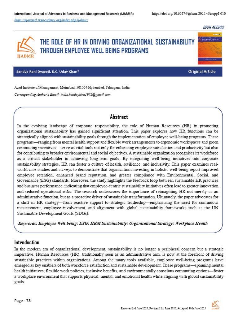 The Role of HR in Driving Organizational Sustainability T H Rough ...