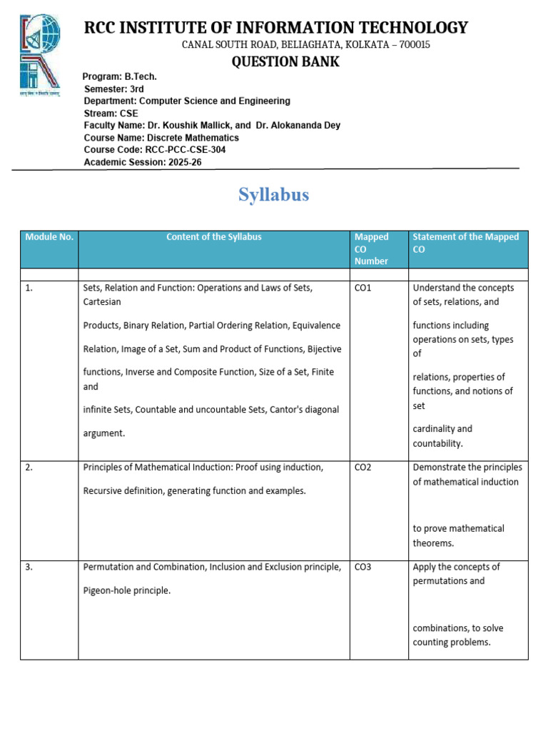 Rcc-Pcc-Cse-304 DM Odd Semester Question Bank Autonomous Courses 2025 ...