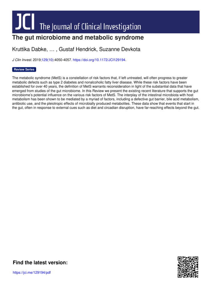 Gut Microbiome and Metabolic Disorder | PDF | Dietary Fiber | Diet ...