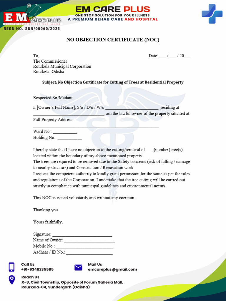 Subject: No Objection Certificate For Cutting of Trees at Residential ...