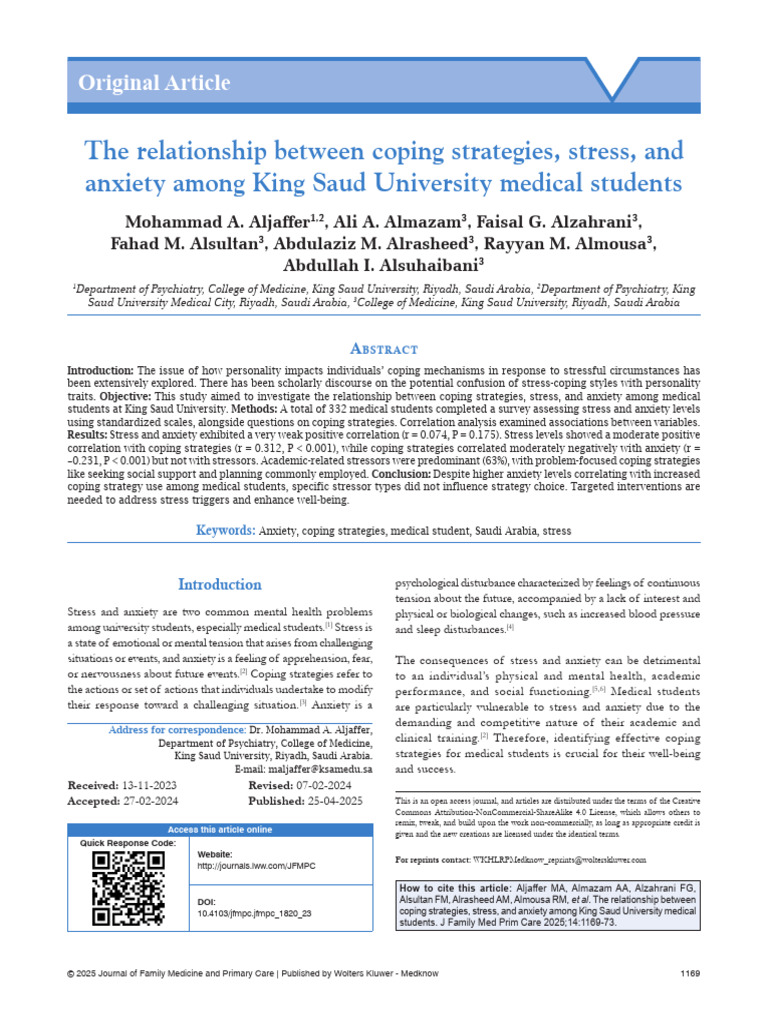 The Relationship Between Coping Strategies,.4 | PDF | Statistics | Riyadh