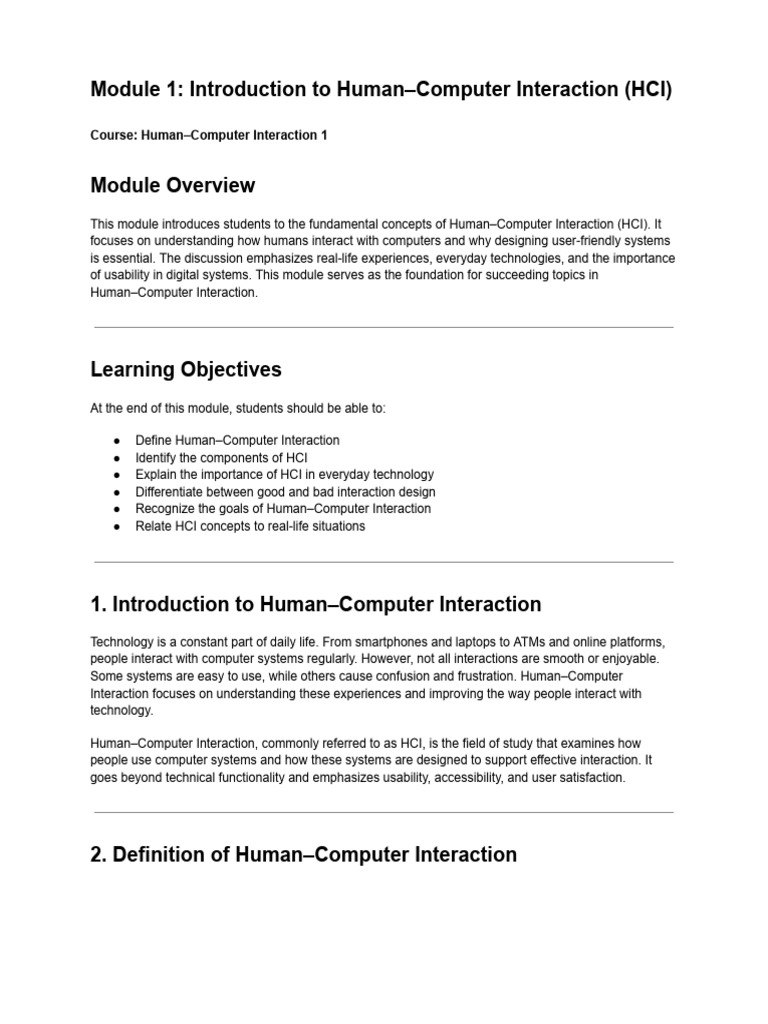 Module 1 Introduction To HumanComputer Interaction HCI | PDF | Human ...