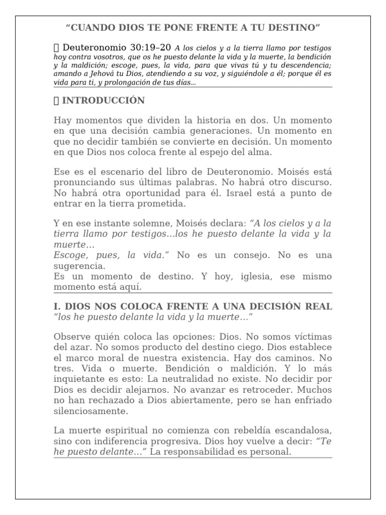 Cuando Dios Te Pone Frente A Tu Destino | PDF | Libro de Deuteronomio ...
