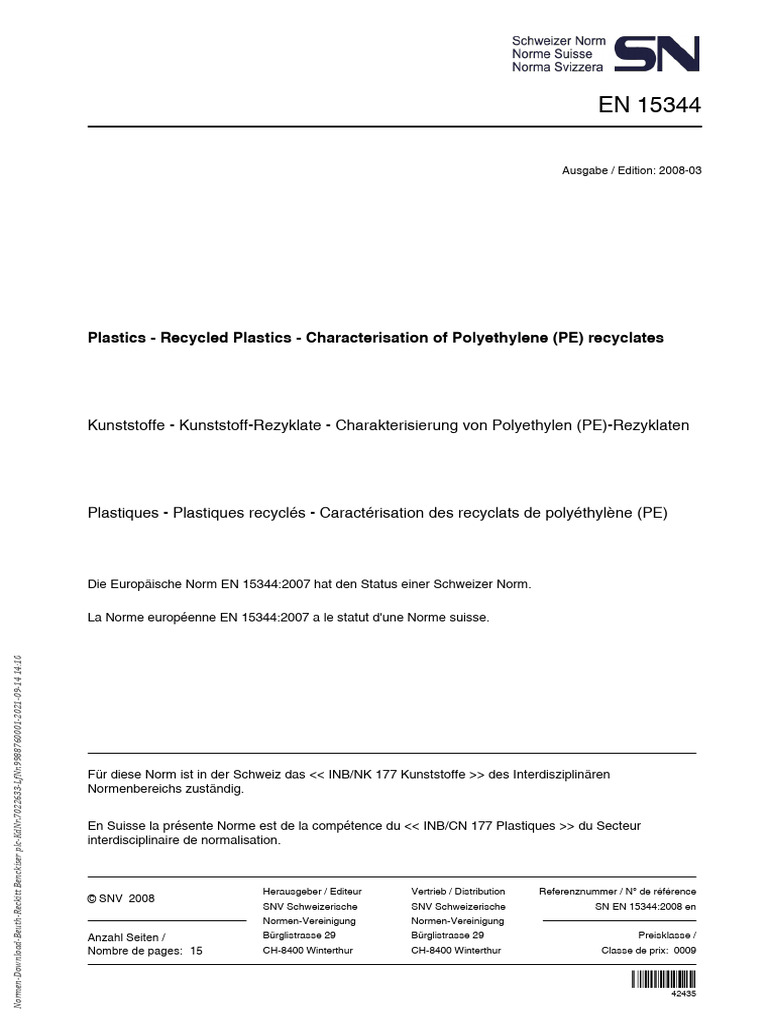 En 15344 Plastics - Characterisation of PE Recyclates | PDF ...