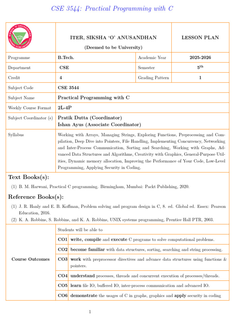 Lesson Plan PPWC 2025 26 | PDF | Engineering | Pointer (Computer ...