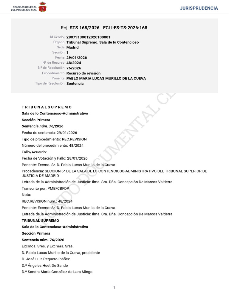 STS 168 2026 | PDF | Sentencia (ley) | Caso de ley