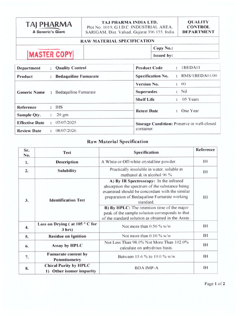 RMS-Bedaquilline Fumarate IHS | PDF