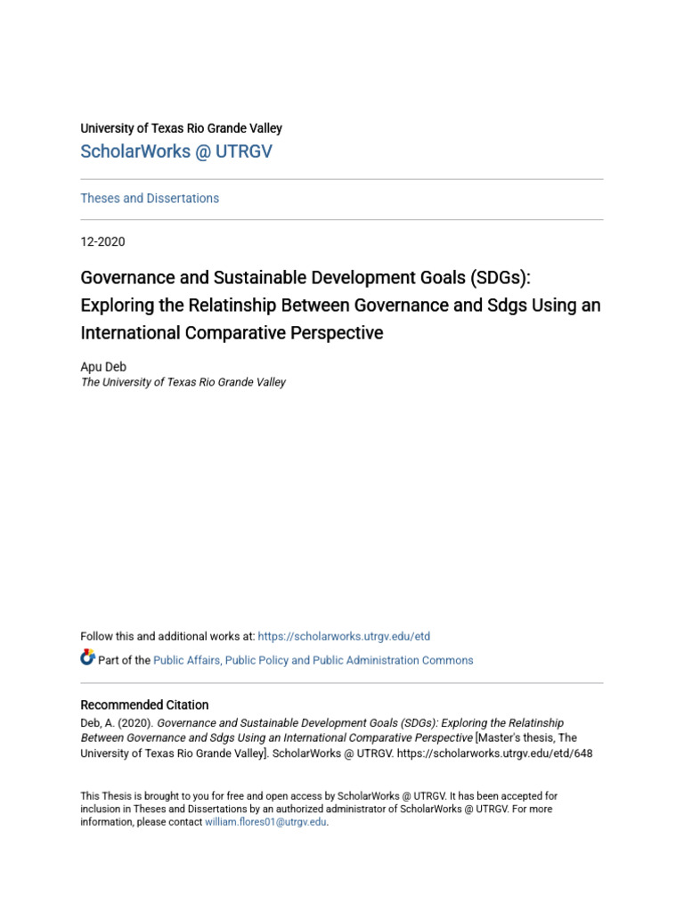 Governance and Sustainable Development Goals (SDGS) - Exploring TH ...