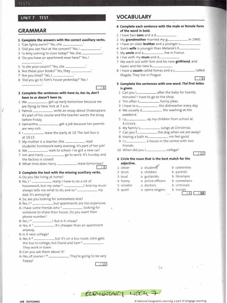 Copia de Elementary Progress Test Week 7 | PDF
