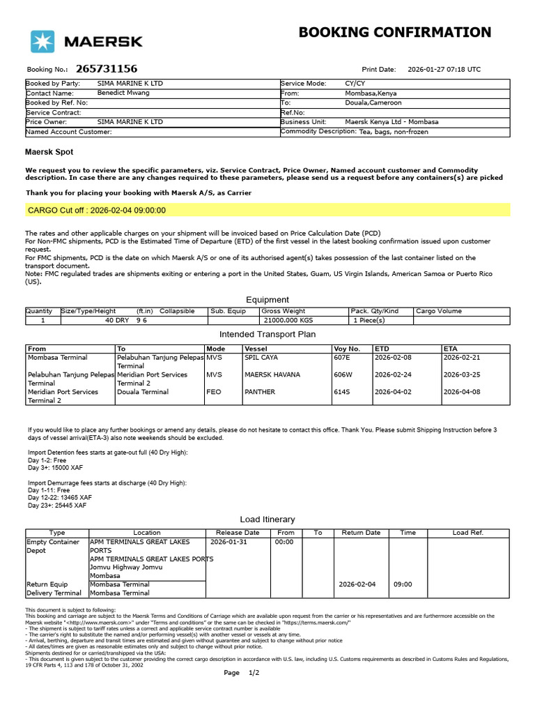 BookingConfirmation | PDF | Cargo | Office Of Foreign Assets Control