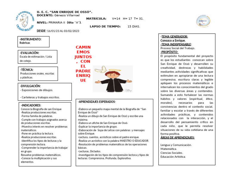 Plan Especial Enero 2023 6to Grado | PDF | Comprensión lectora ...