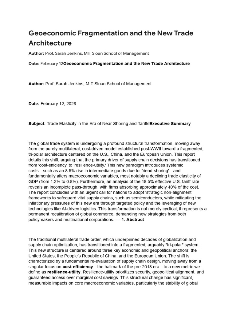 Geoeconomic Fragmentation and The New Trade Architecture | PDF | Tariff ...