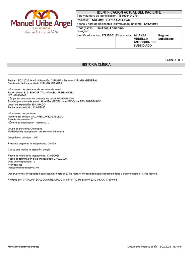 Certificado de Incapacidad (4182) | PDF | Medicina | Cuidado de la salud