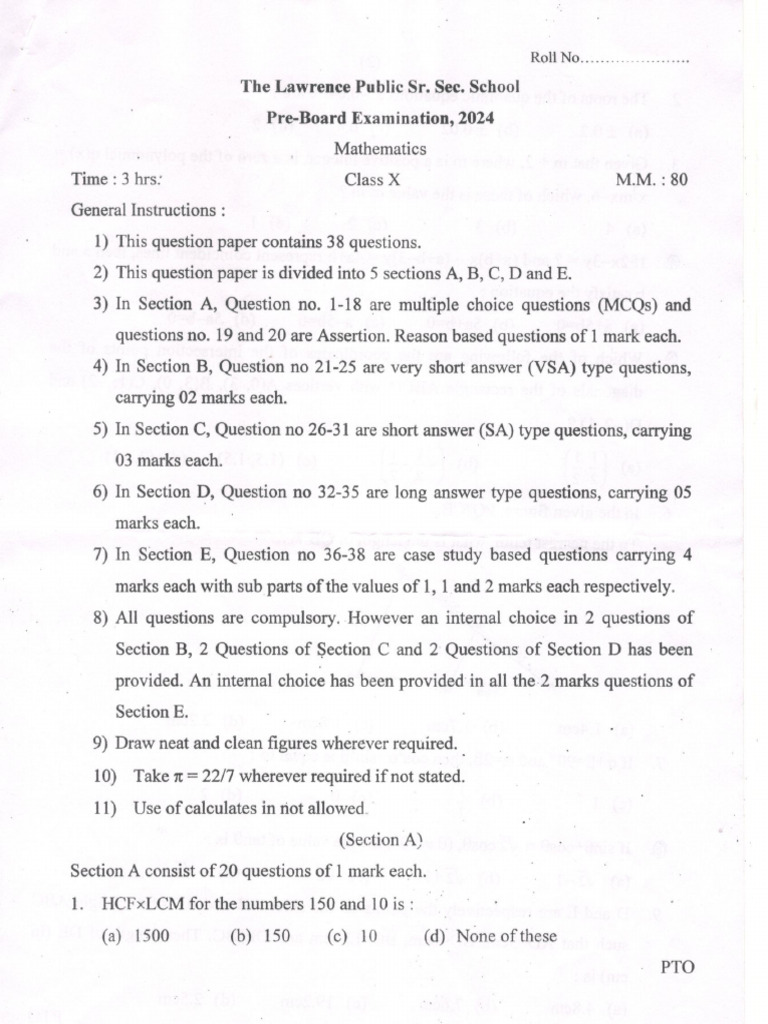 Maths Pre Board (2024 25) | PDF