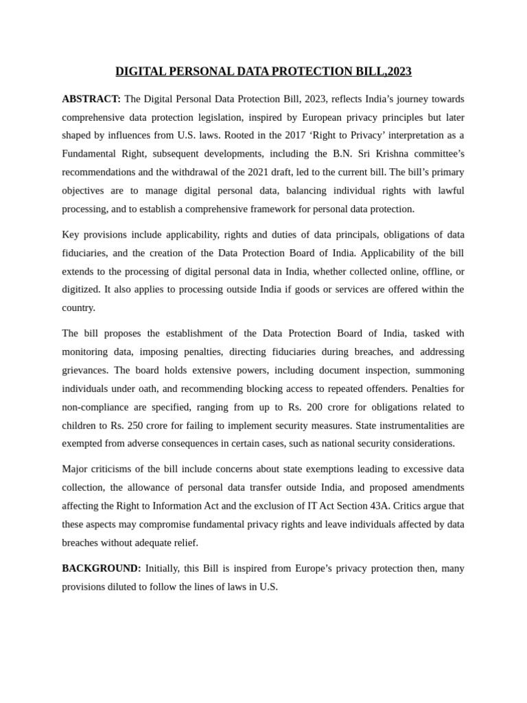 Why Need For The Digital Personal Data Protection Bill, 2023 in India ...