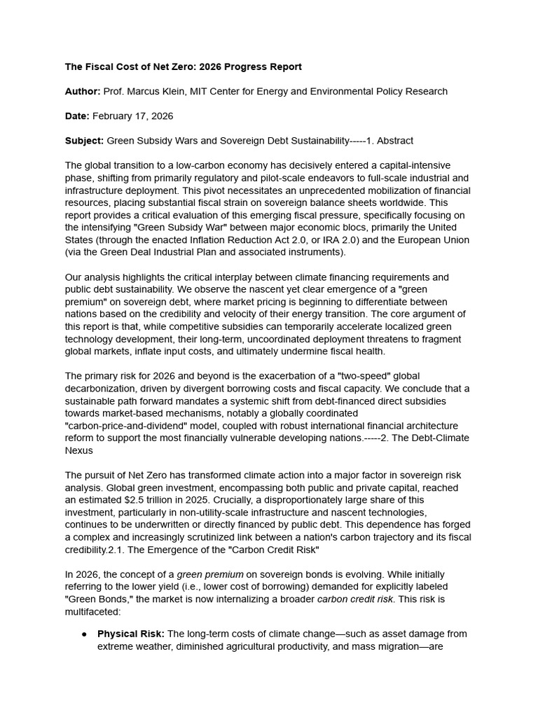 The Fiscal Cost of Net Zero - 2026 Progress Report | PDF | Subsidy ...