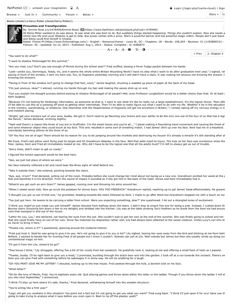 Pirouettes and Transfiguration Chapter 2, A Harry Potter Fanfic ...