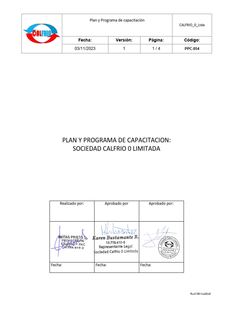 Plan y Programa de Capacitacion | PDF | Sistema de manejo de calidad ...