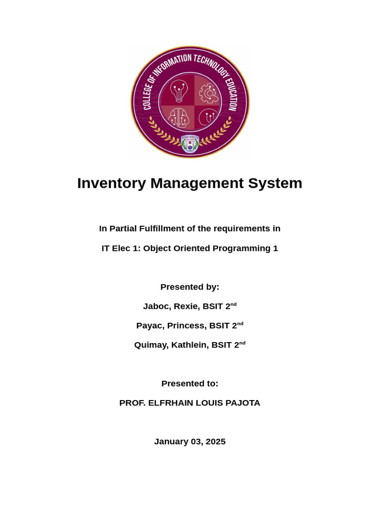 Inventory Management System | PDF | Inventory | Data Management