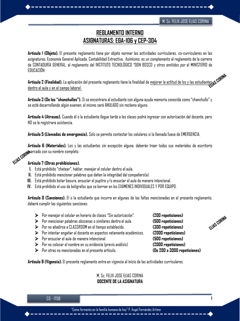 Reglamento Interno | PDF