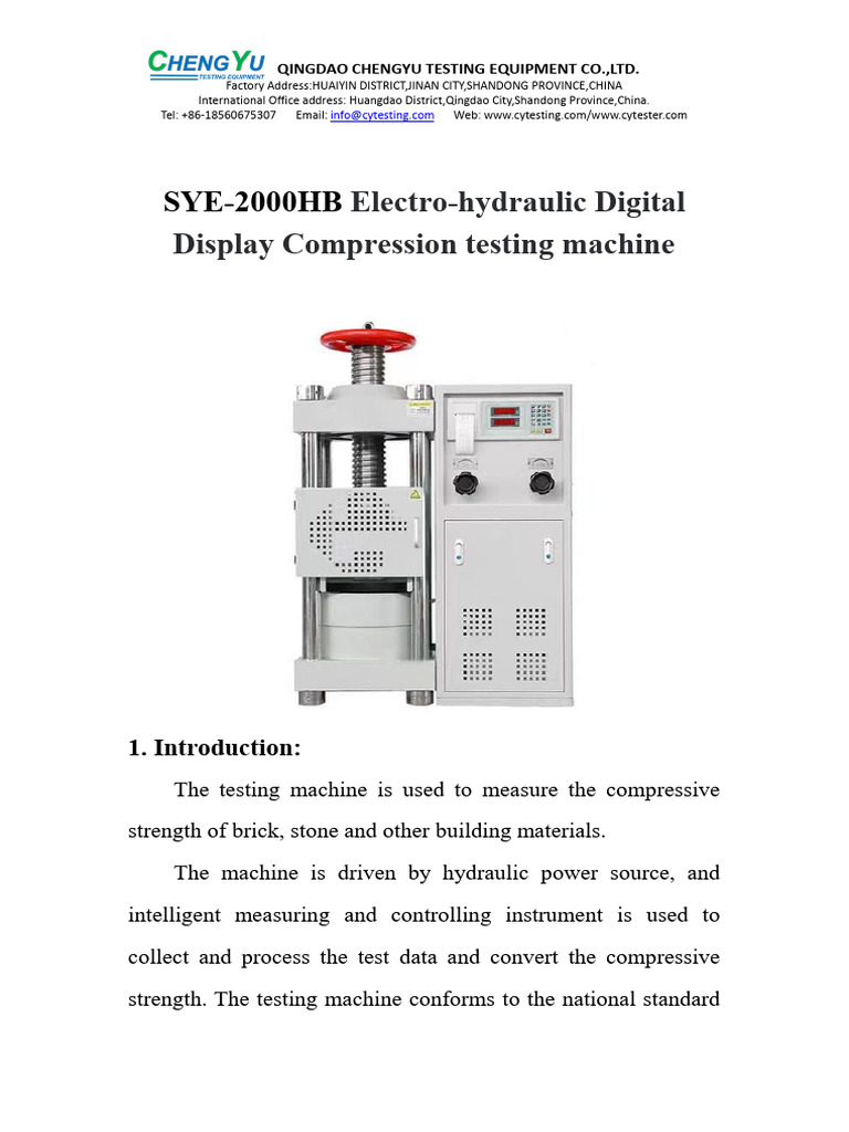 SYE-2000HB Electro-Hydraulic Digital Display Compression Testing ...